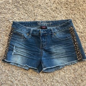 Leopard print jean shorts